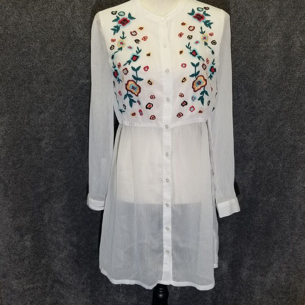 Buffalo David Bitton M Dress Swim Cover Sheer Embroidered Above Knee Bohemian